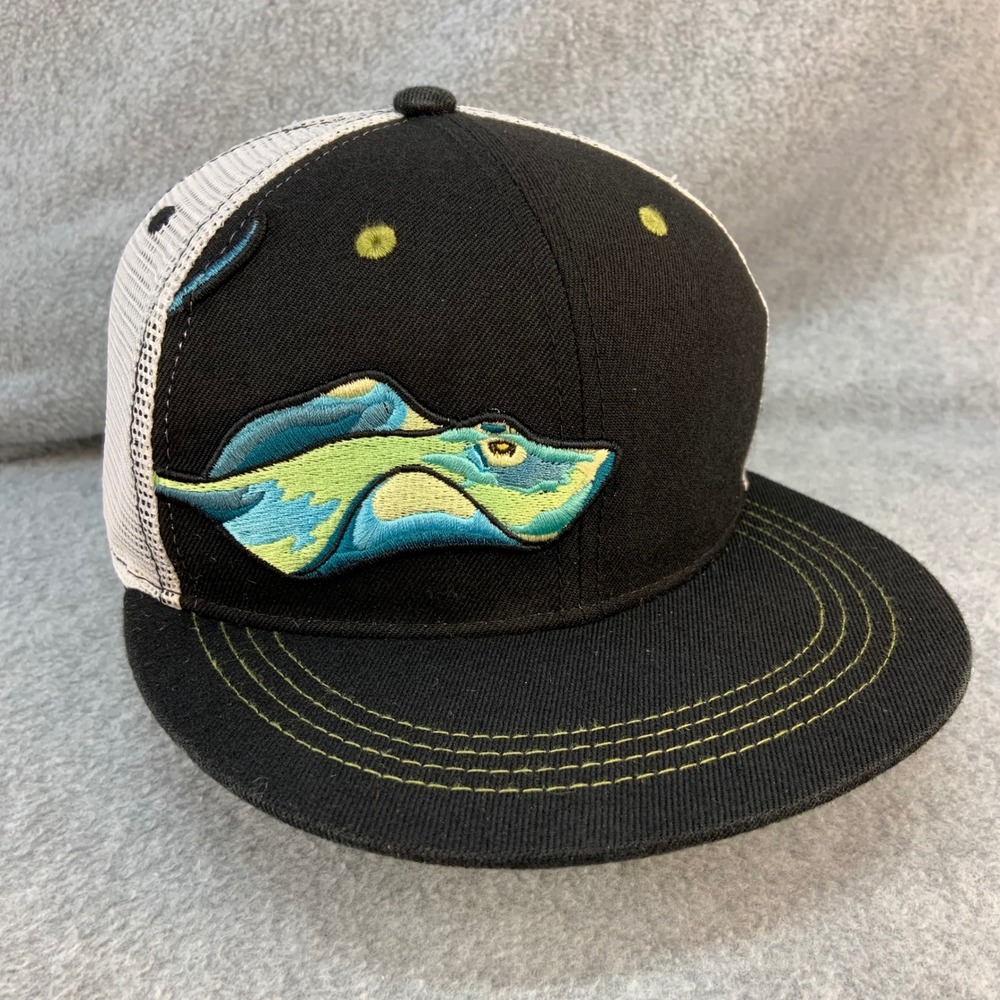 Stingray Embroidered Mens Black Aksels Trucker Hat Flat Brim Snapback OSFM